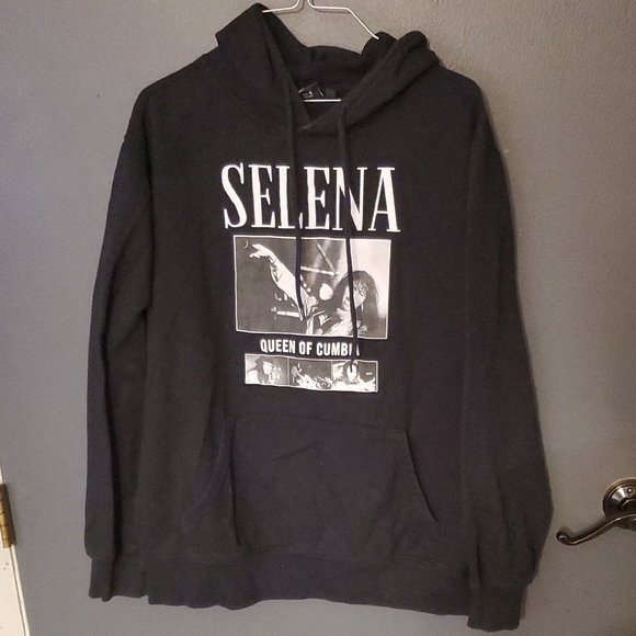 selena Tops - Black Graphic Hoodie with Selena Design